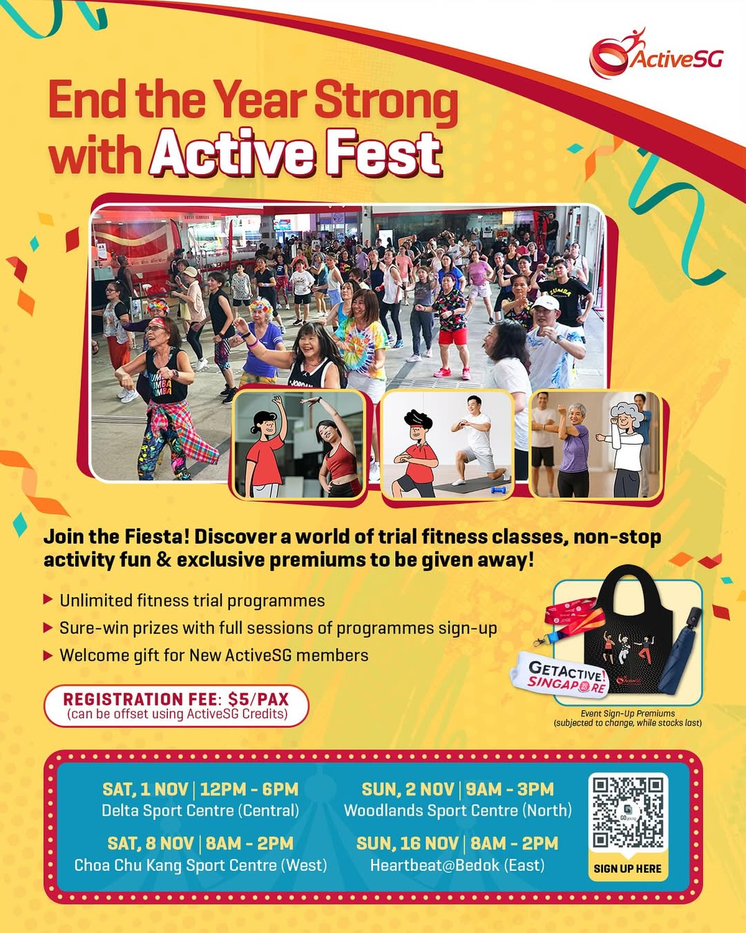 ActiveFest event banner showcasing various fitness activities and smiling participants